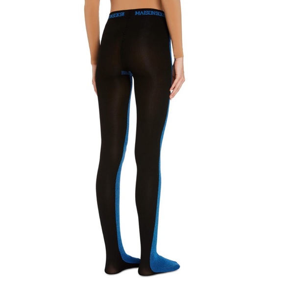 Maison Soksi electric blue black colorblock panel No Soul tights M-L - Picture 8 of 10
